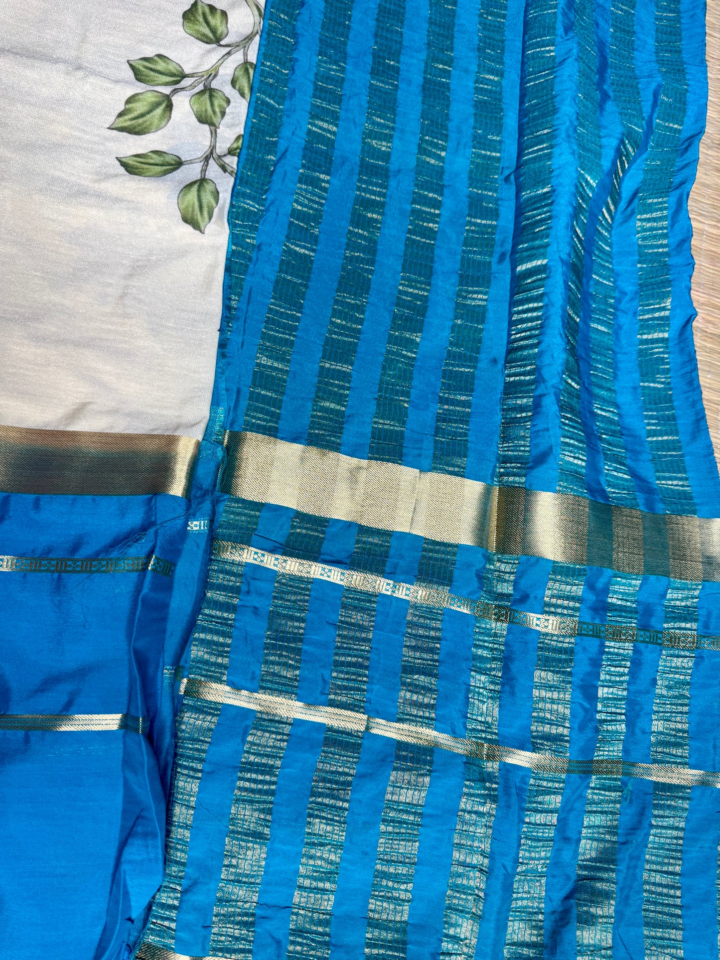 Blue & White 2D Kalamkari Mysore silk crepe
