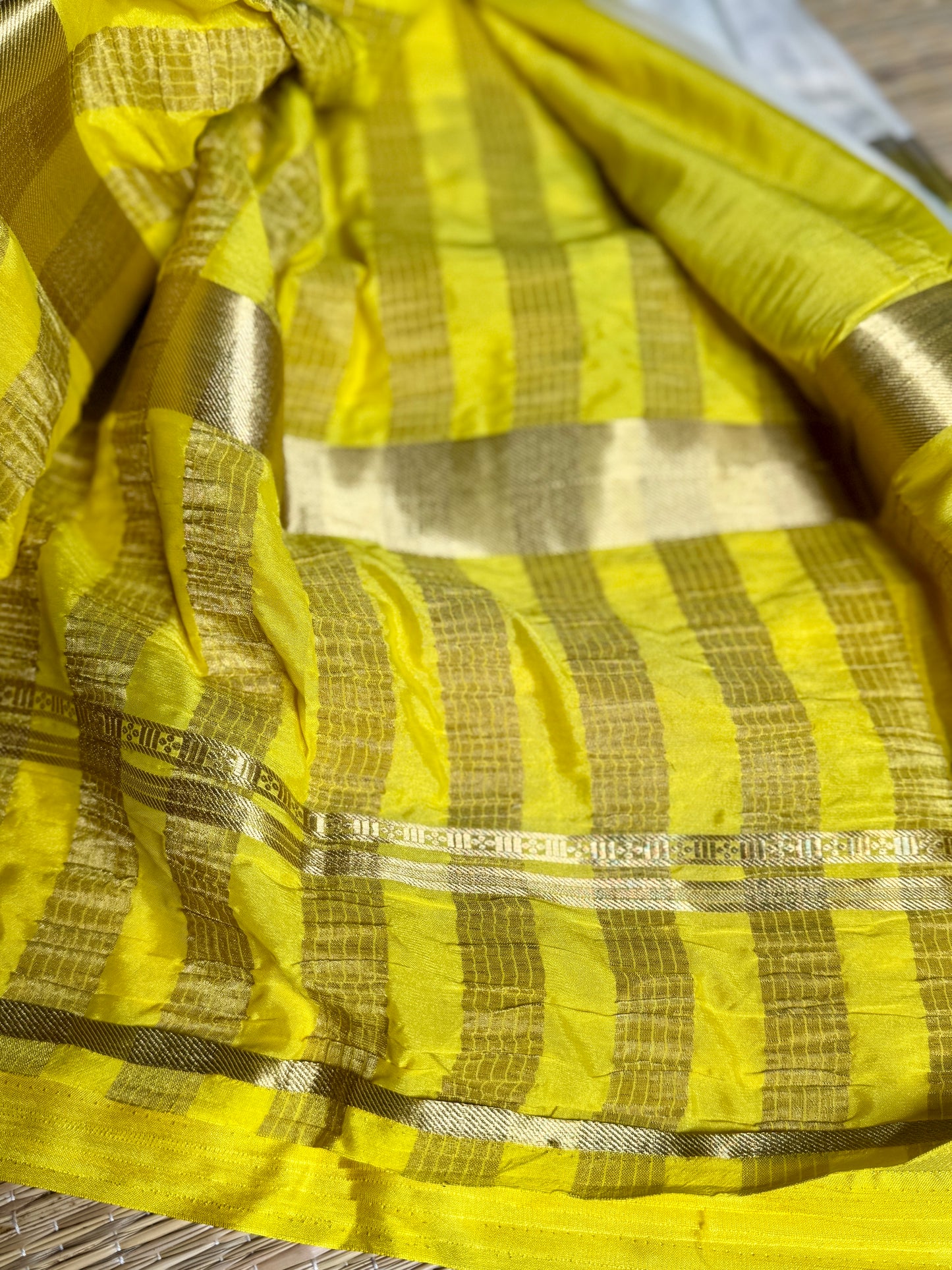 Yellow & White 2D Kalamkari Mysore silk crepe