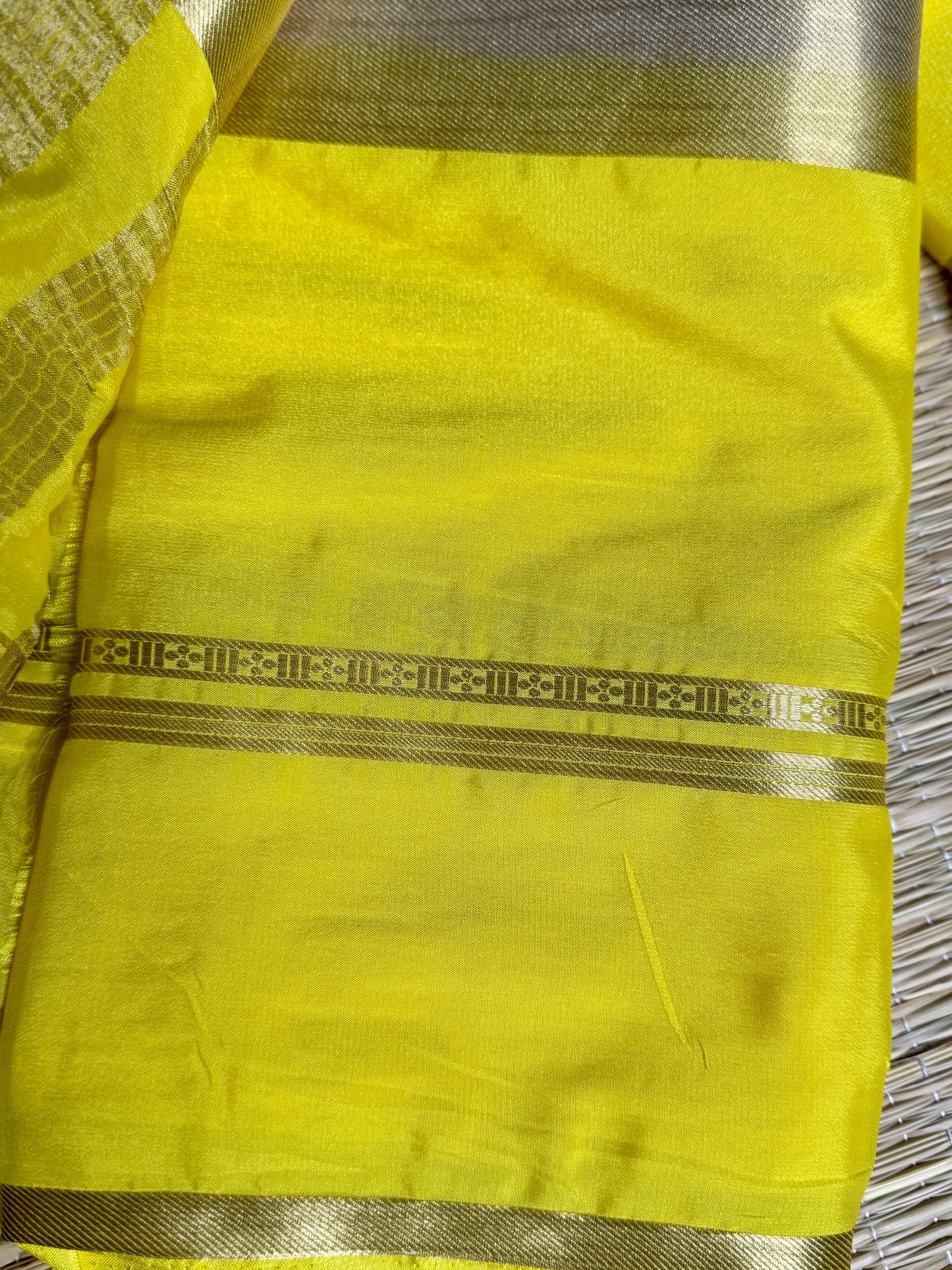 Yellow & White 2D Kalamkari Mysore silk crepe