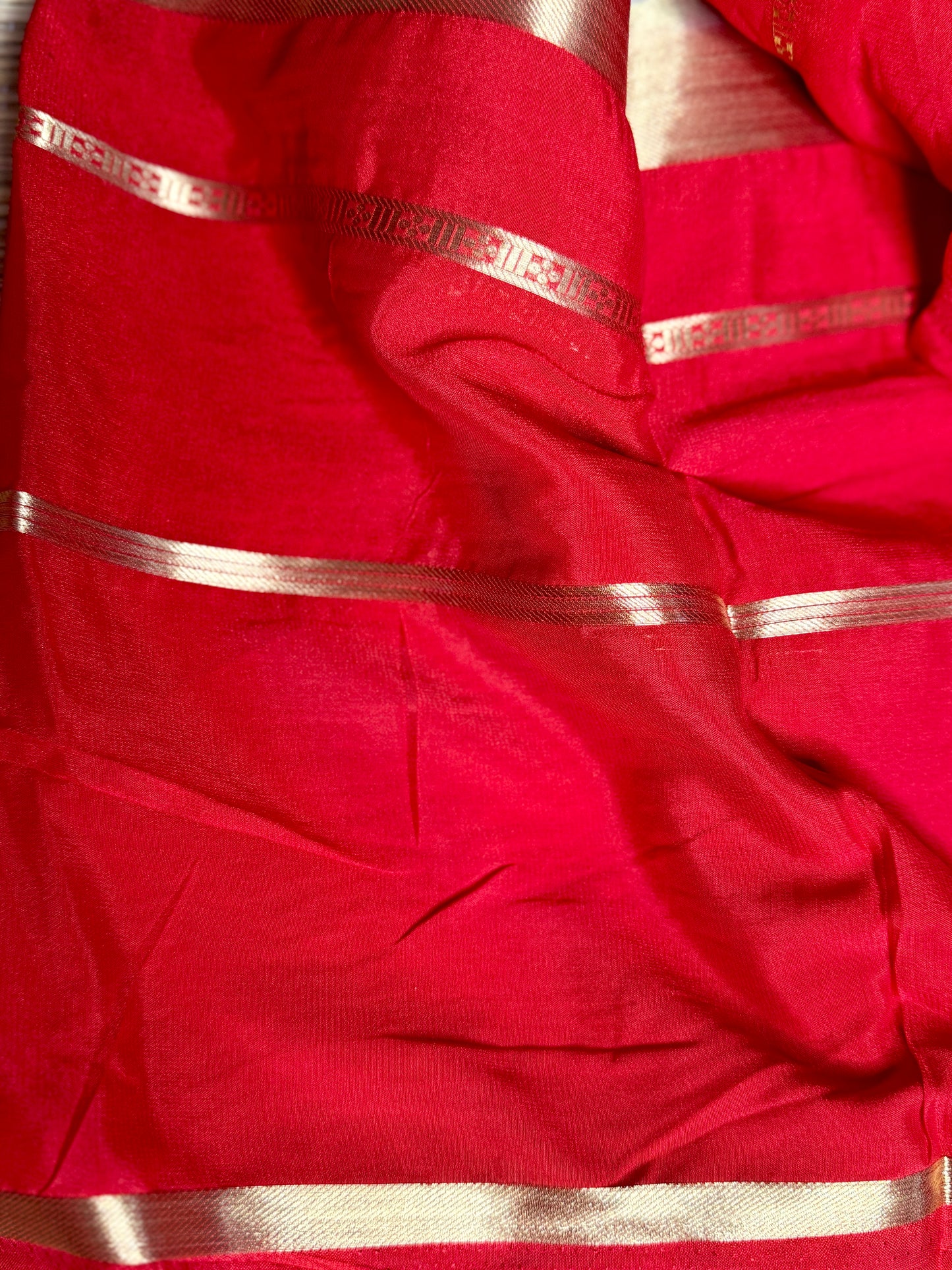 Red & White 2D Kalamkari Mysore silk crepe