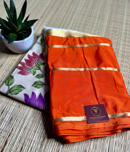 Orange & White 2D Kalamkari Mysore silk crepe
