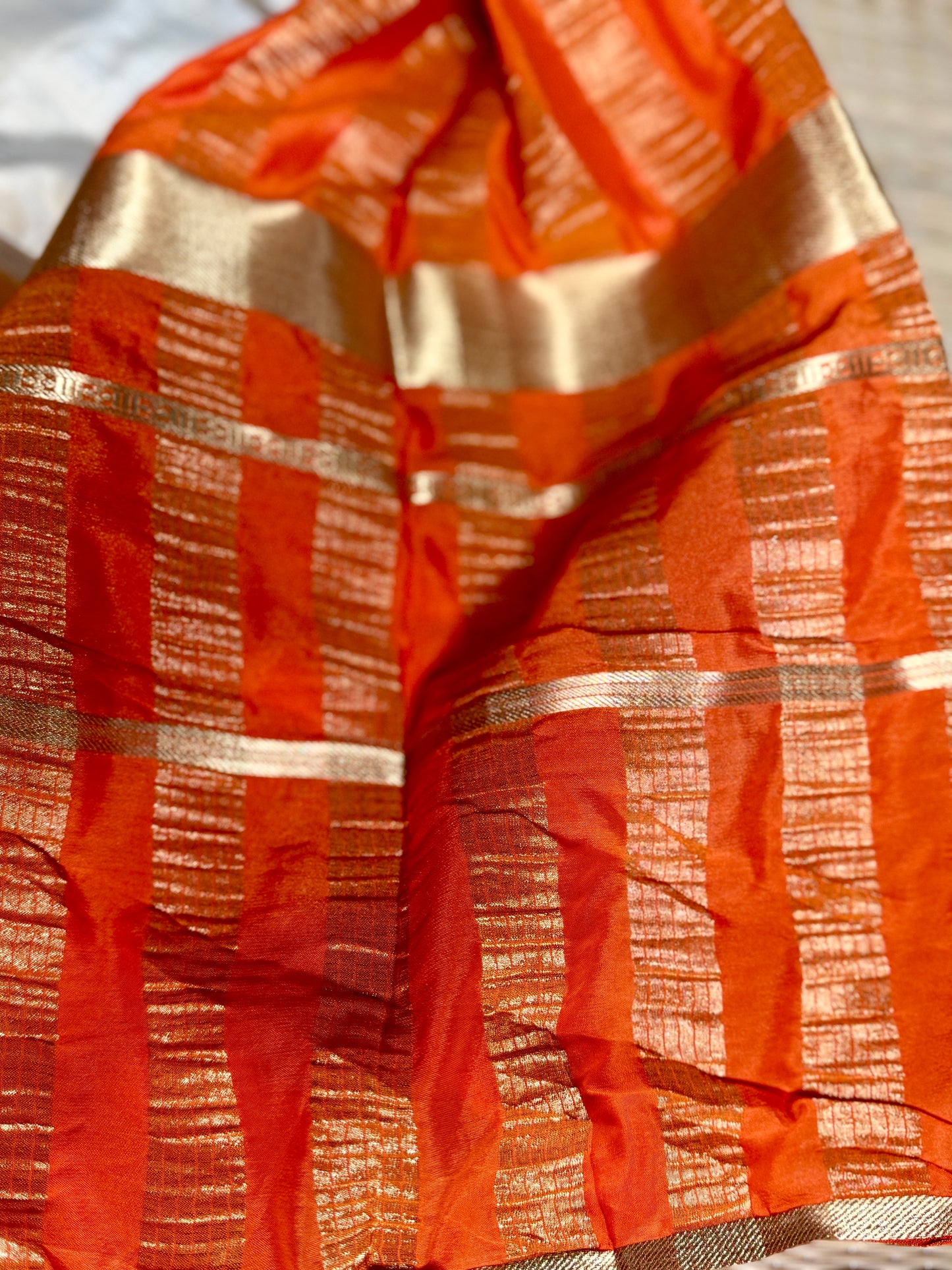 Orange & White 2D Kalamkari Mysore silk crepe