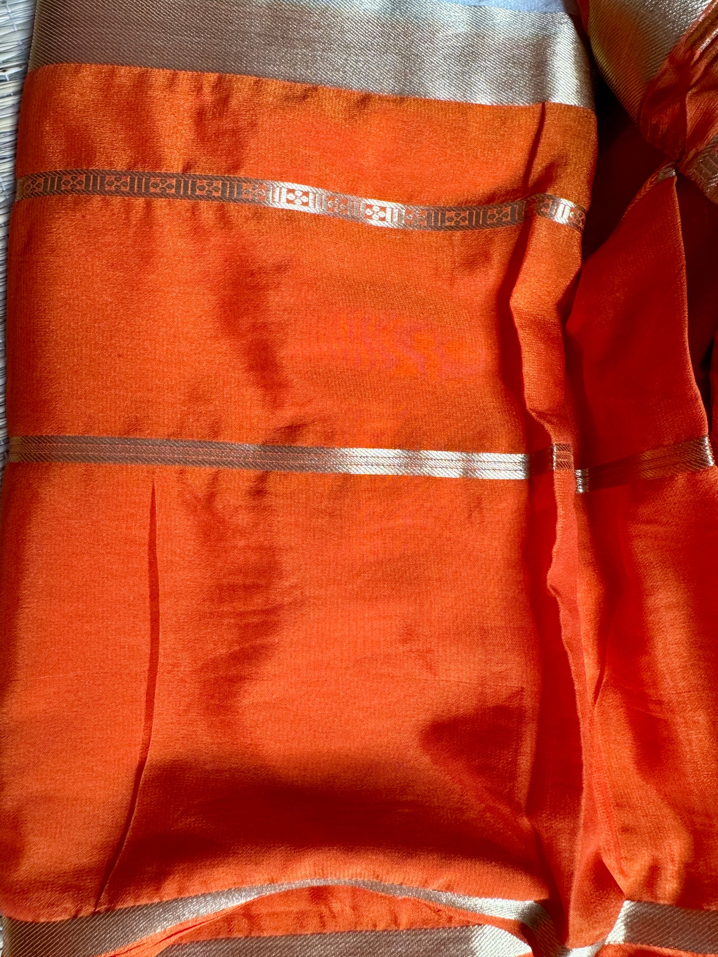 Orange & White 2D Kalamkari Mysore silk crepe