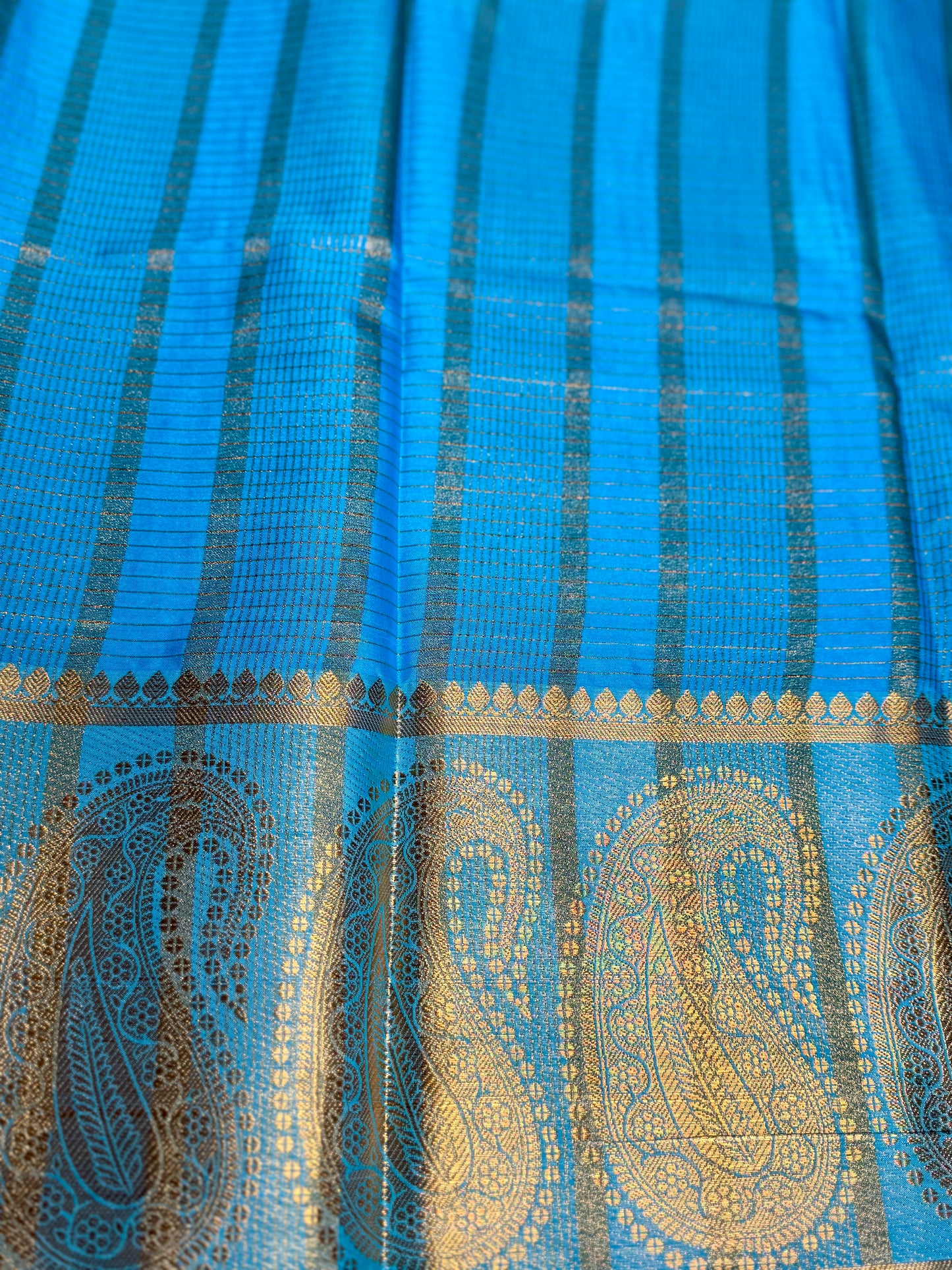 Purple Checked Mysore silk crepe Saree with Contrast Border