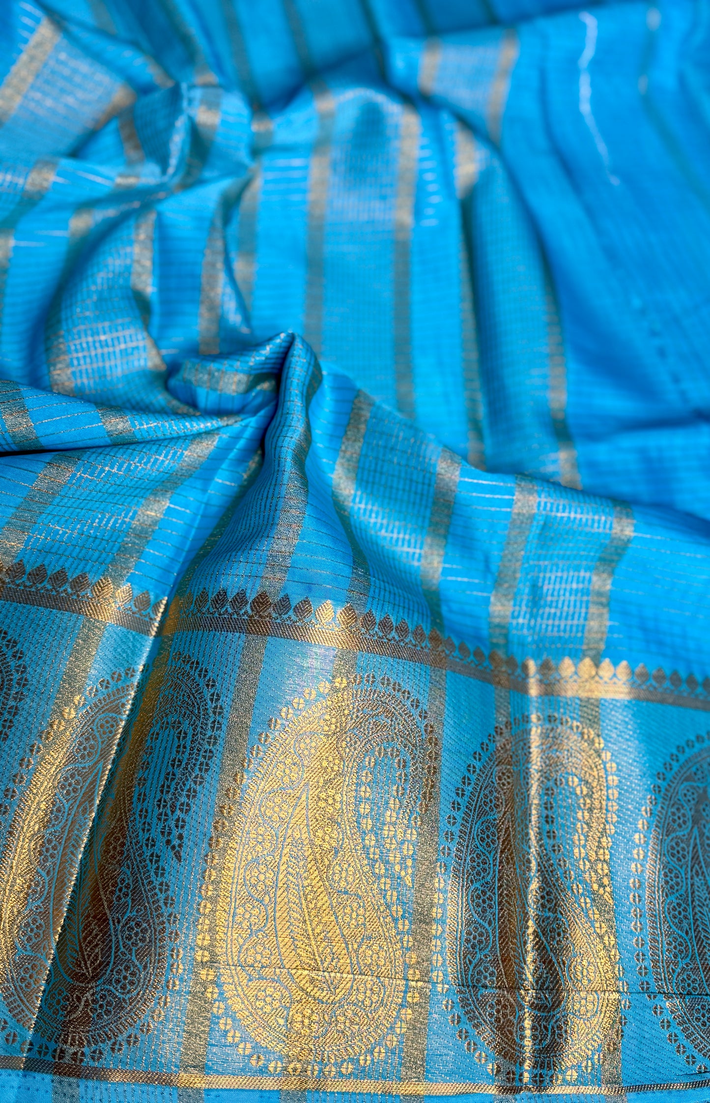 Purple Checked Mysore silk crepe Saree with Contrast Border