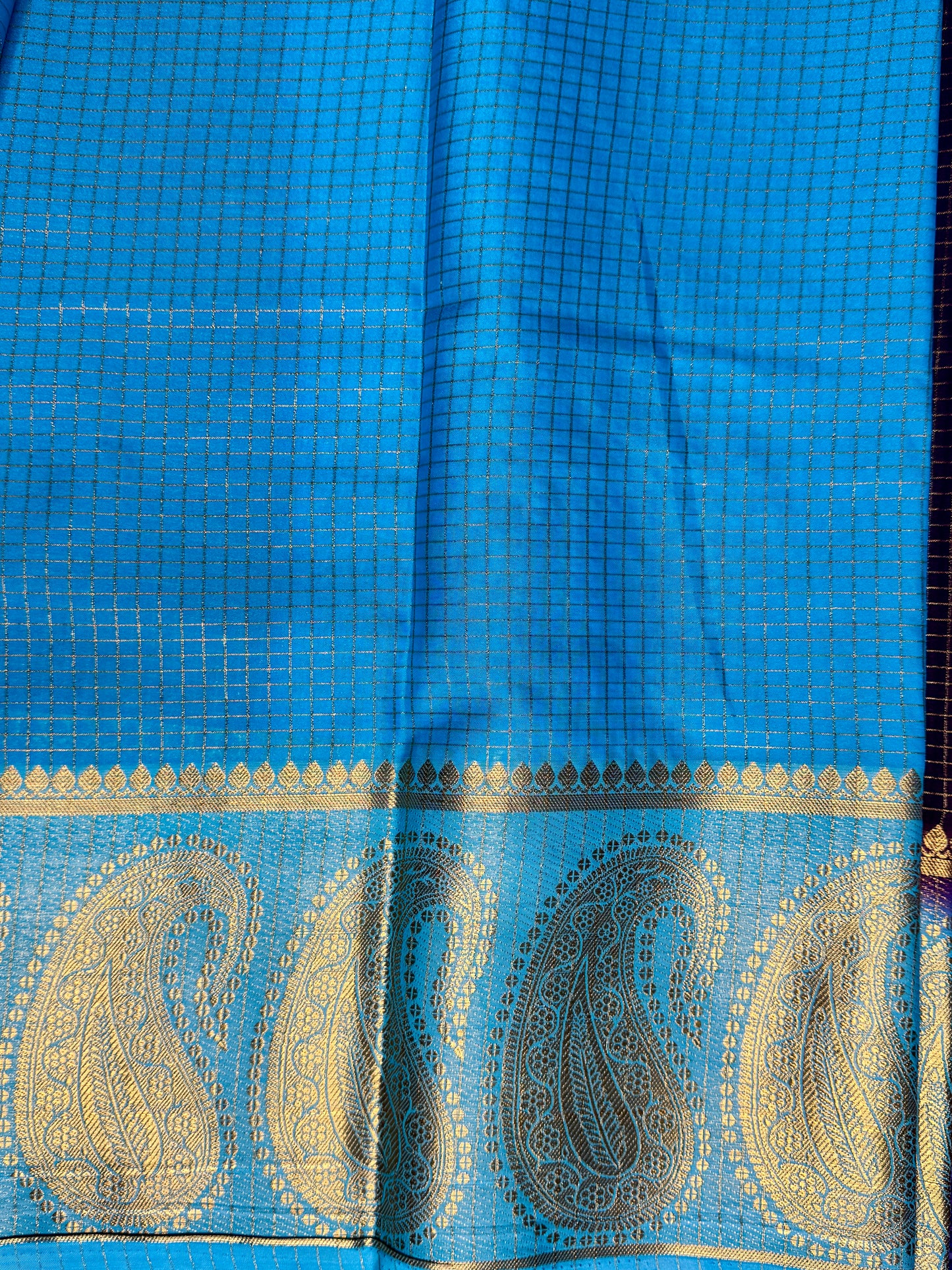 Purple Checked Mysore silk crepe Saree with Contrast Border
