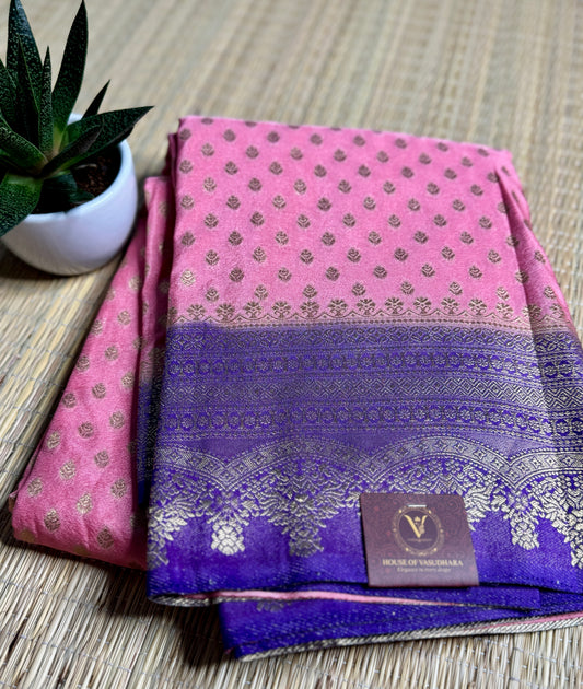 Baby Pink Khadi Banarasi Silk saree with Contrast border