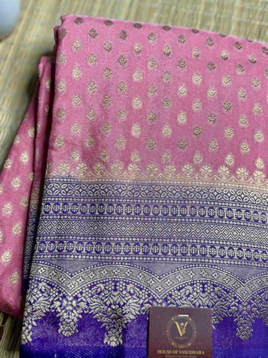 Baby Pink Khadi Banarasi Silk saree with Contrast border