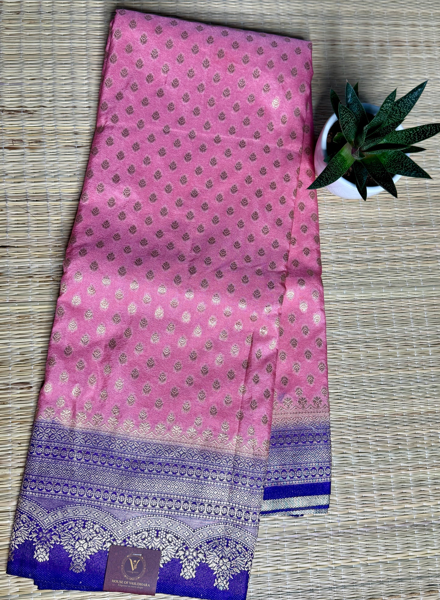 Baby Pink Khadi Banarasi Silk saree with Contrast border