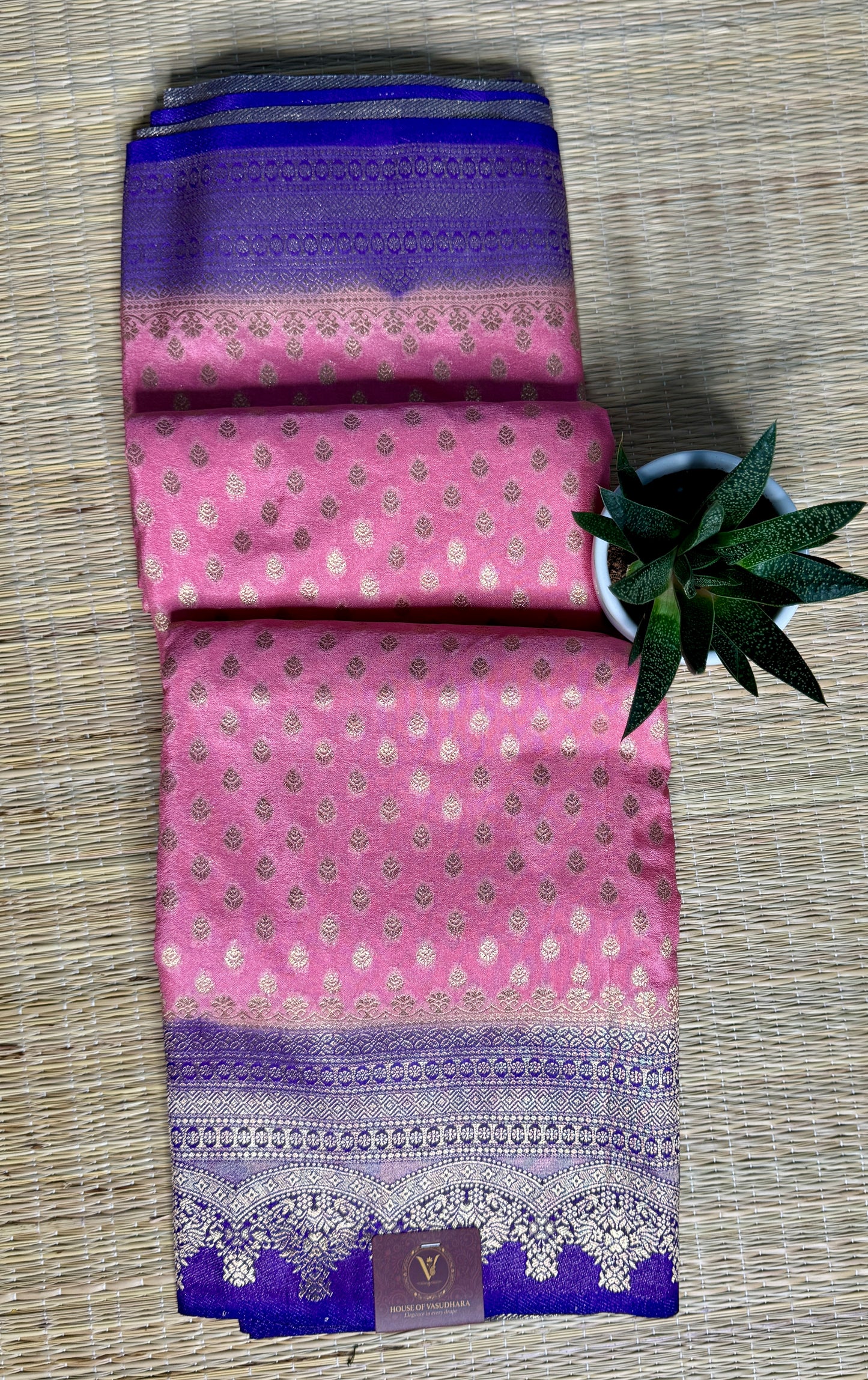 Baby Pink Khadi Banarasi Silk saree with Contrast border
