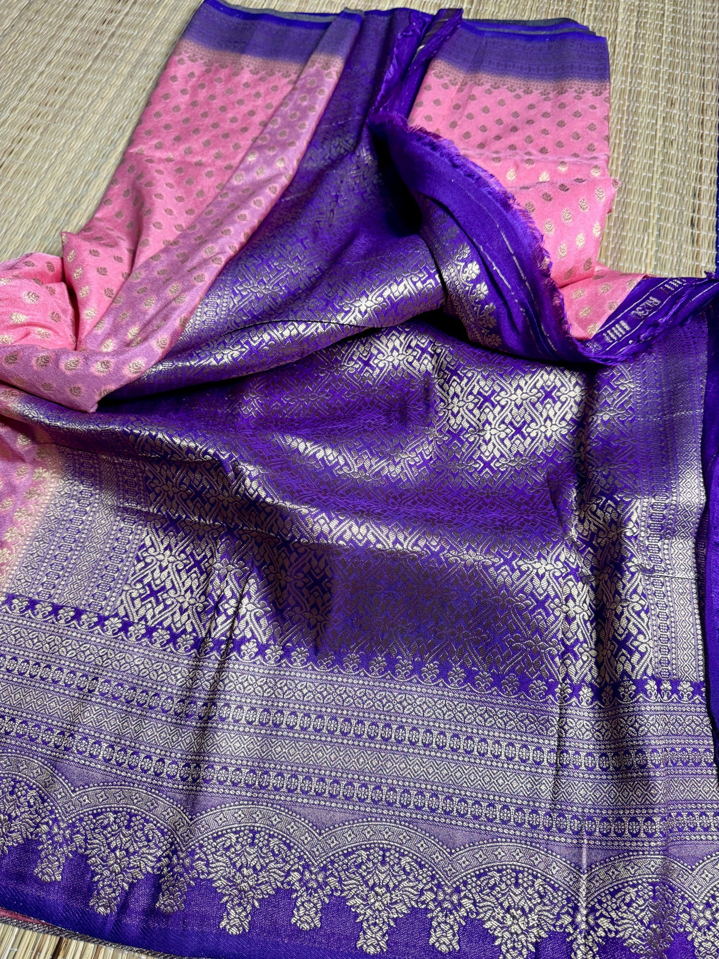 Baby Pink Khadi Banarasi Silk saree with Contrast border
