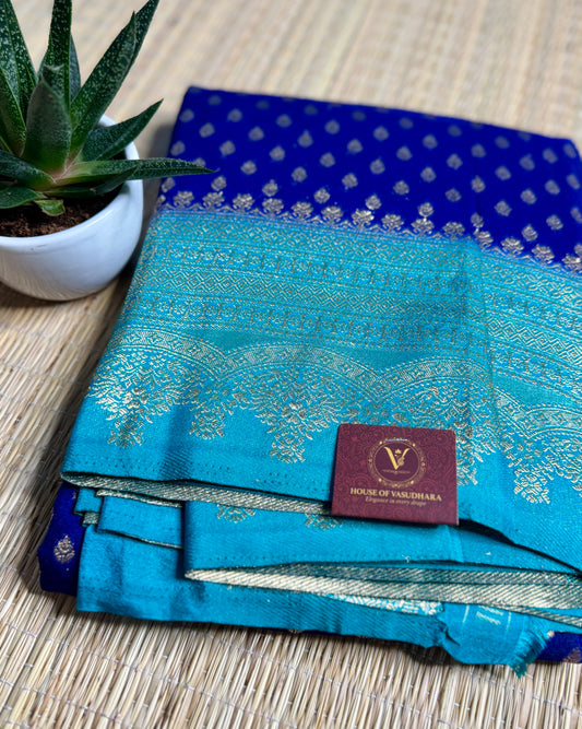 Royal Blue Khadi Banarasi Silk saree with Contrast border
