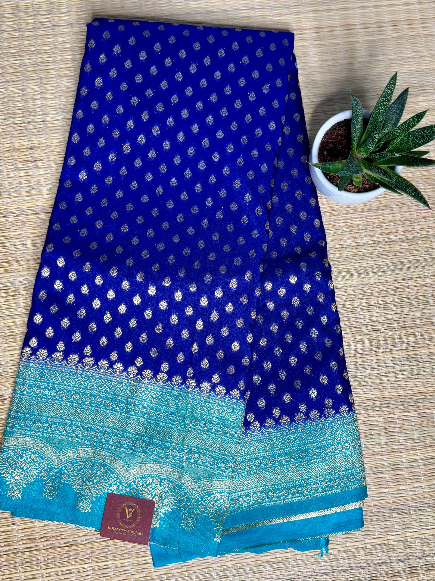 Royal Blue Khadi Banarasi Silk saree with Contrast border