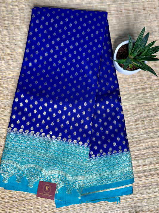 Royal Blue Khadi Banarasi Silk saree with Contrast border