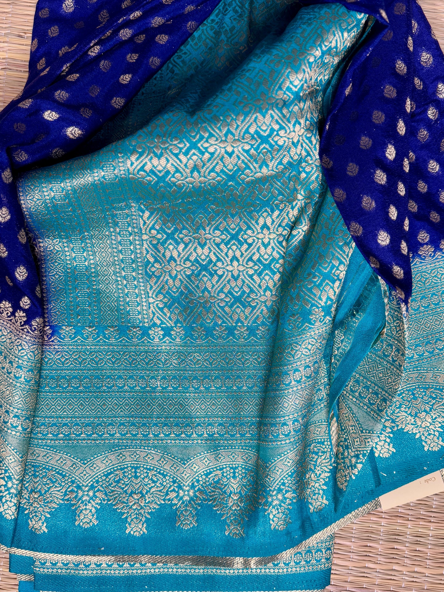 Royal Blue Khadi Banarasi Silk saree with Contrast border