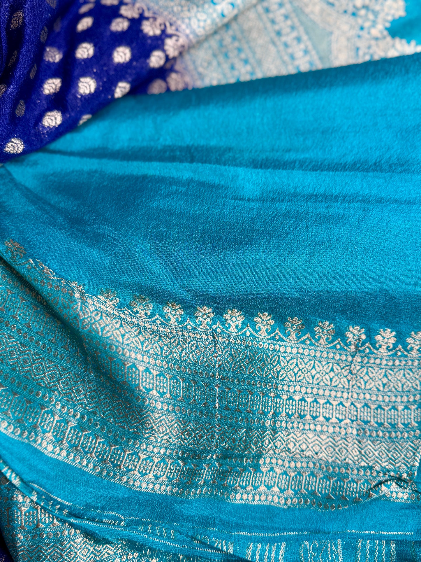 Royal Blue Khadi Banarasi Silk saree with Contrast border