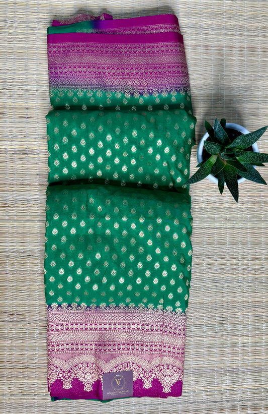Green Khadi Banarasi Silk saree with Contrast border