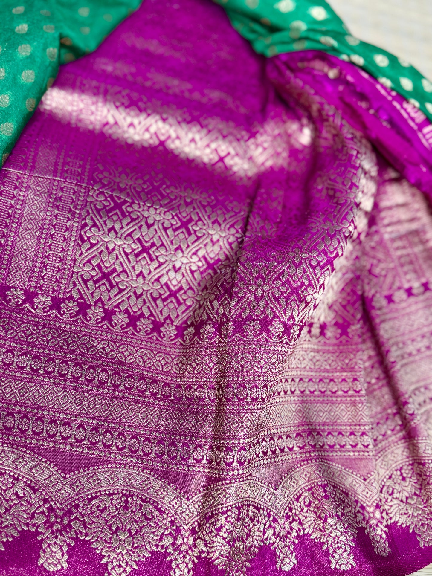 Green Khadi Banarasi Silk saree with Contrast border