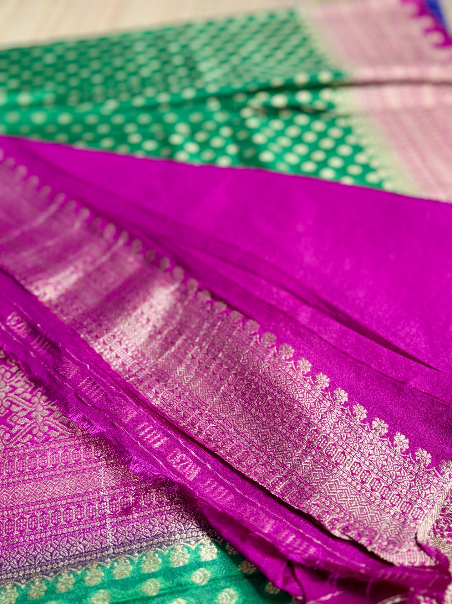 Green Khadi Banarasi Silk saree with Contrast border