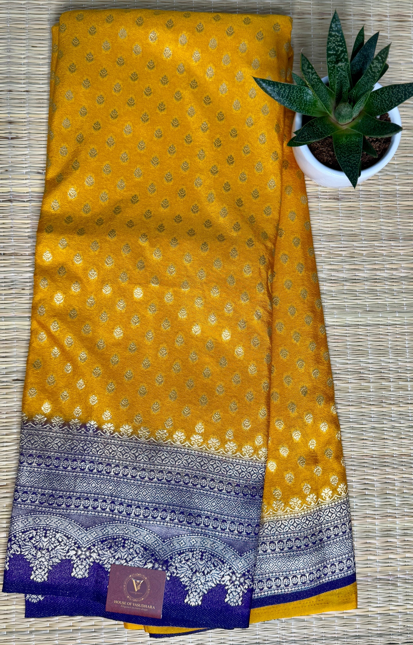 Gold Khadi Banarasi Silk saree with Contrast border