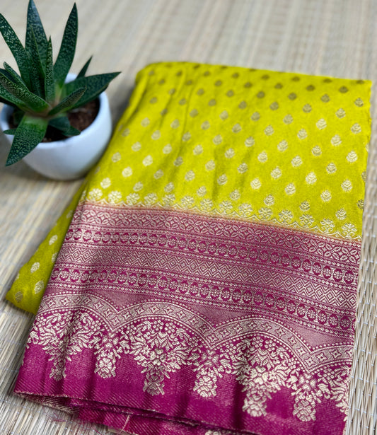 Light Green Khadi Banarasi Silk saree with Contrast border