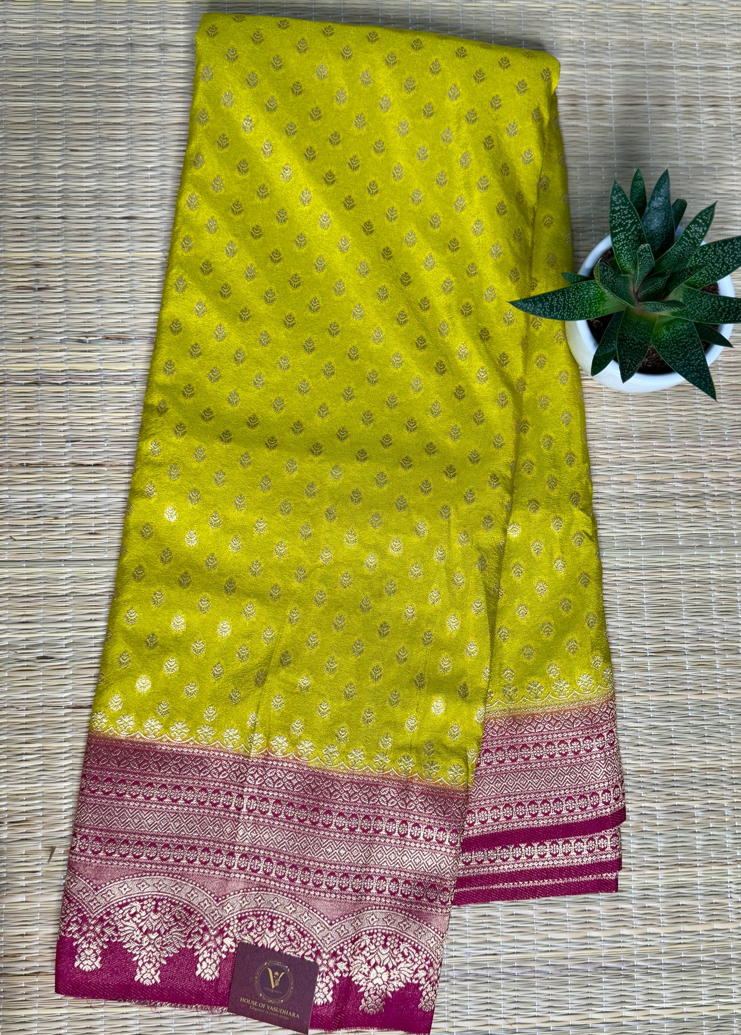 Light Green Khadi Banarasi Silk saree with Contrast border