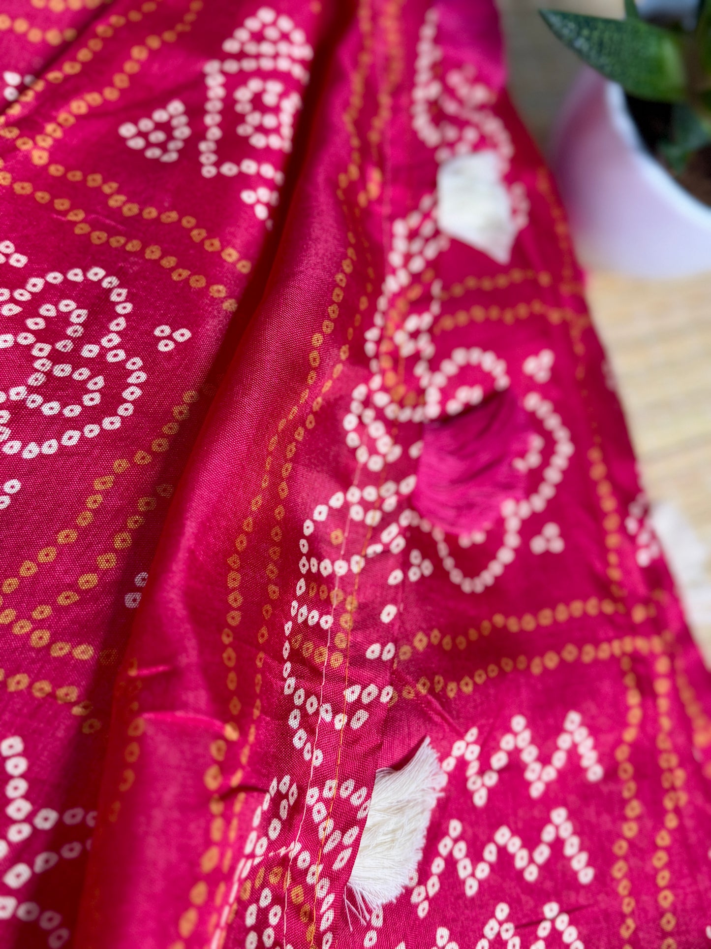 Pink Bandhani Silk Saree with Zari Border