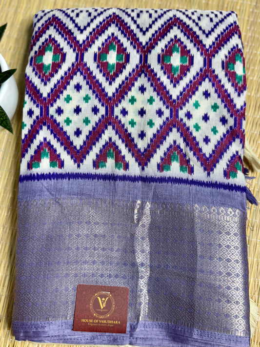 Ivory with Violet  Dola Ikkat Silk Saree