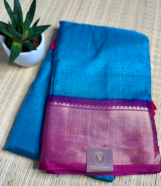 Blue & Pink Dola Silk Saree