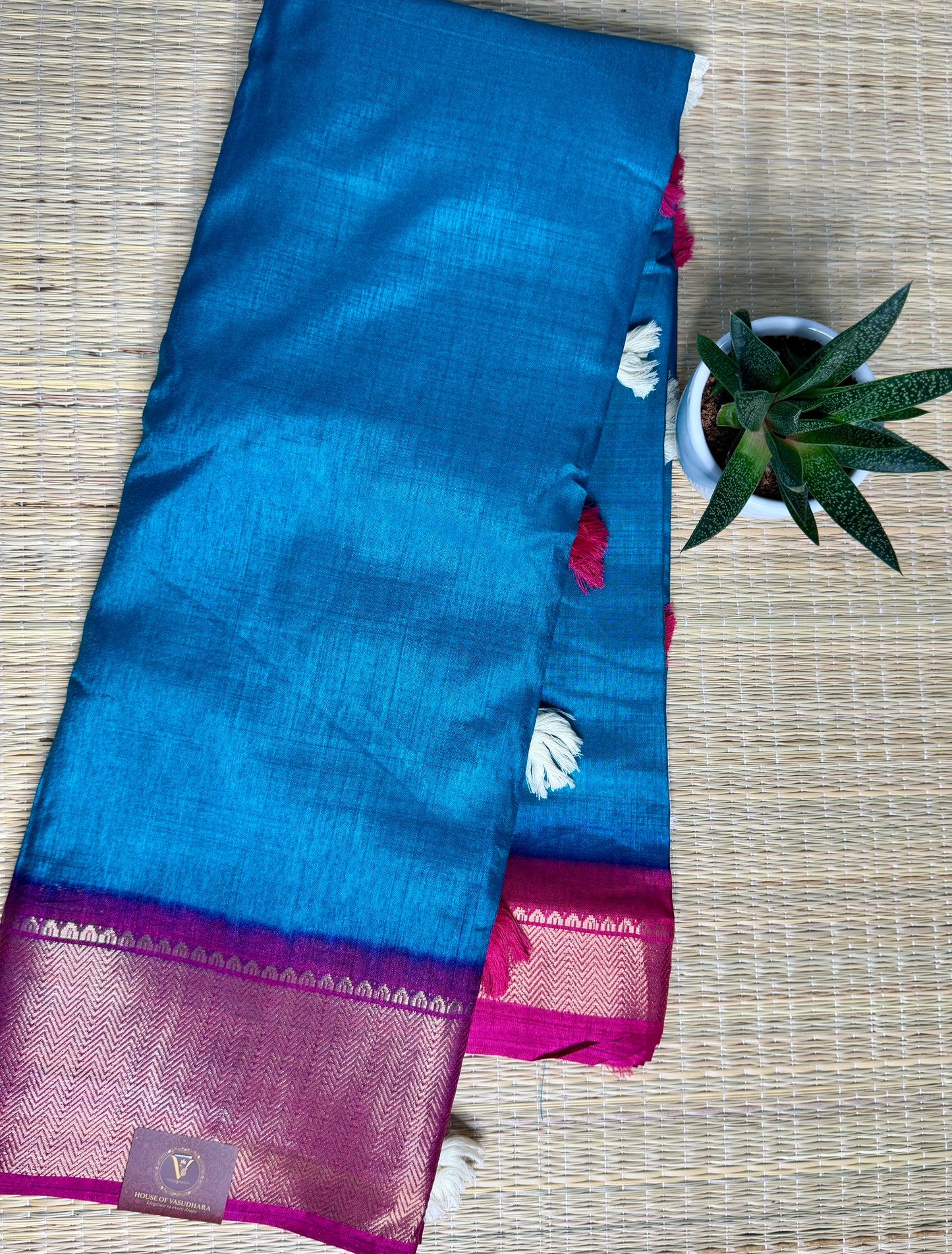 Blue & Pink Dola Silk Saree