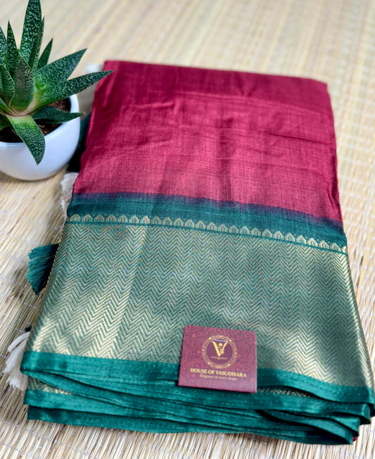 Maroon & Green Dola Silk Saree