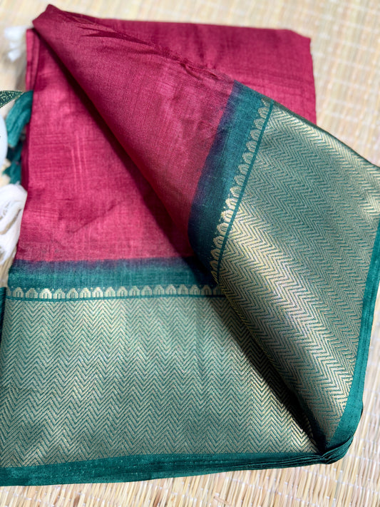 Maroon & Green Dola Silk Saree