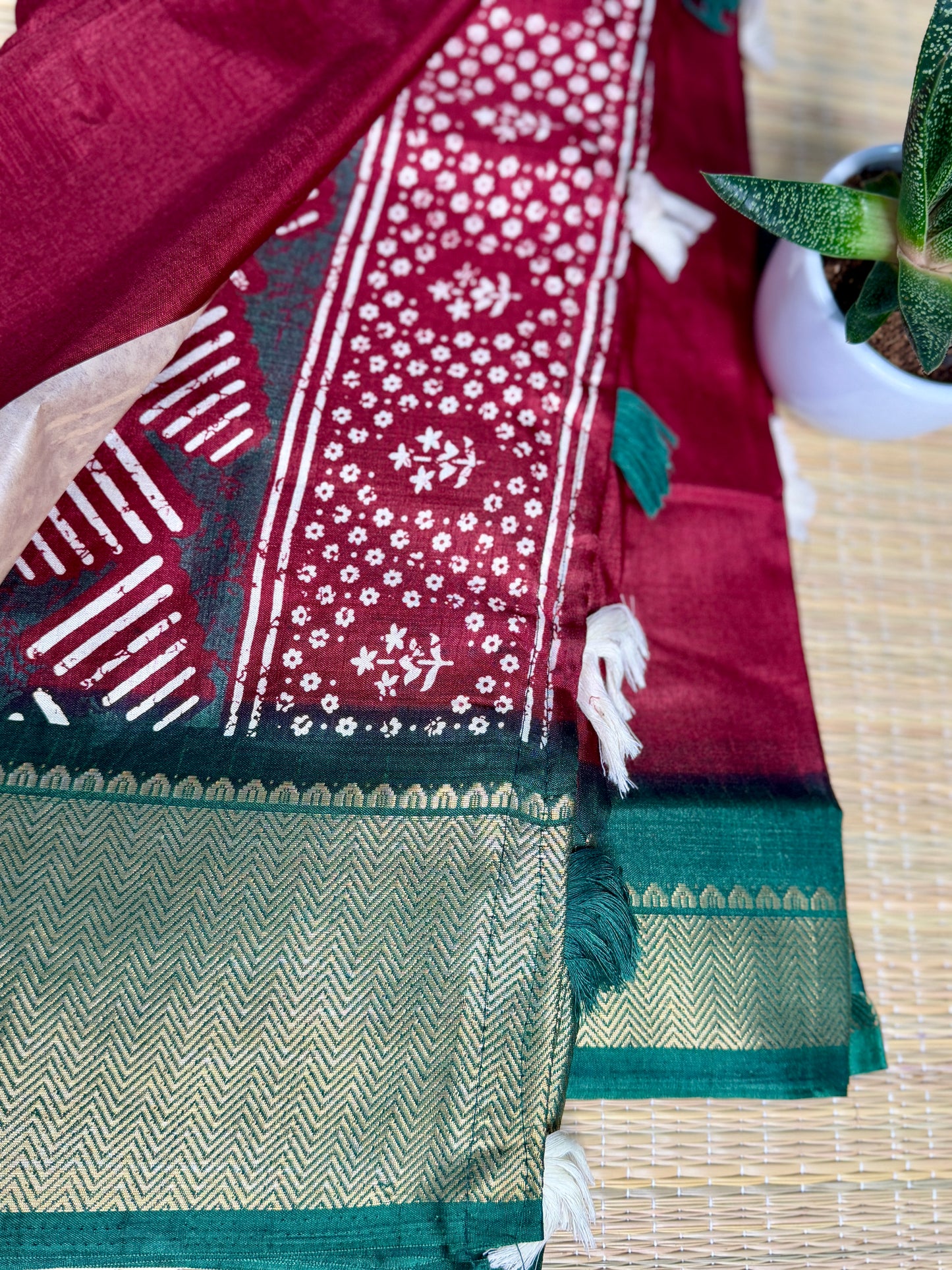 Maroon & Green Dola Silk Saree