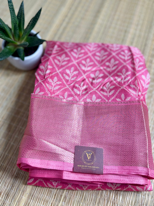 Pink thread work Dola Silk Saree