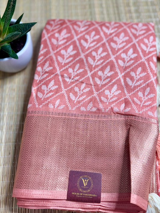 Peach Dola Silk Saree