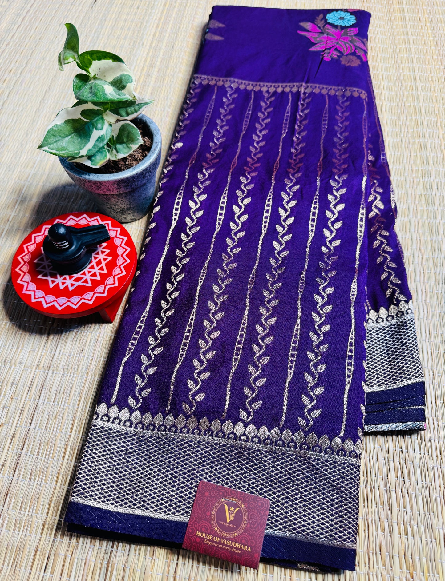 Royal Purple Banarasi Crepe Silk Saree with rich Zari Weaving