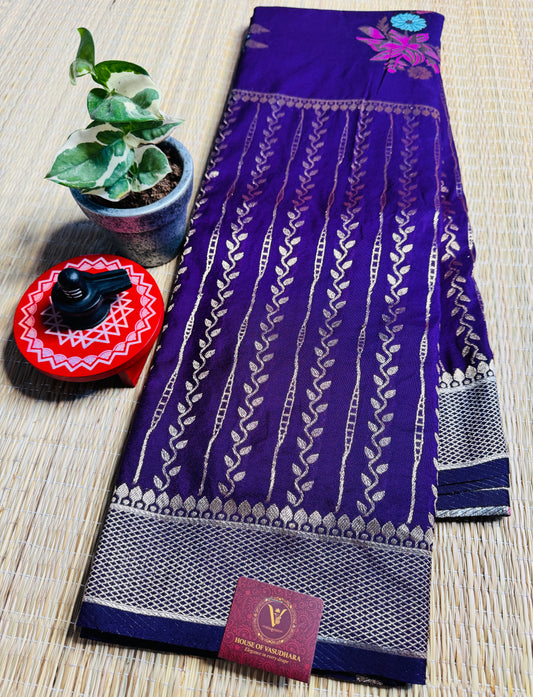 Royal Purple Banarasi Crepe Silk Saree with rich Zari Weaving
