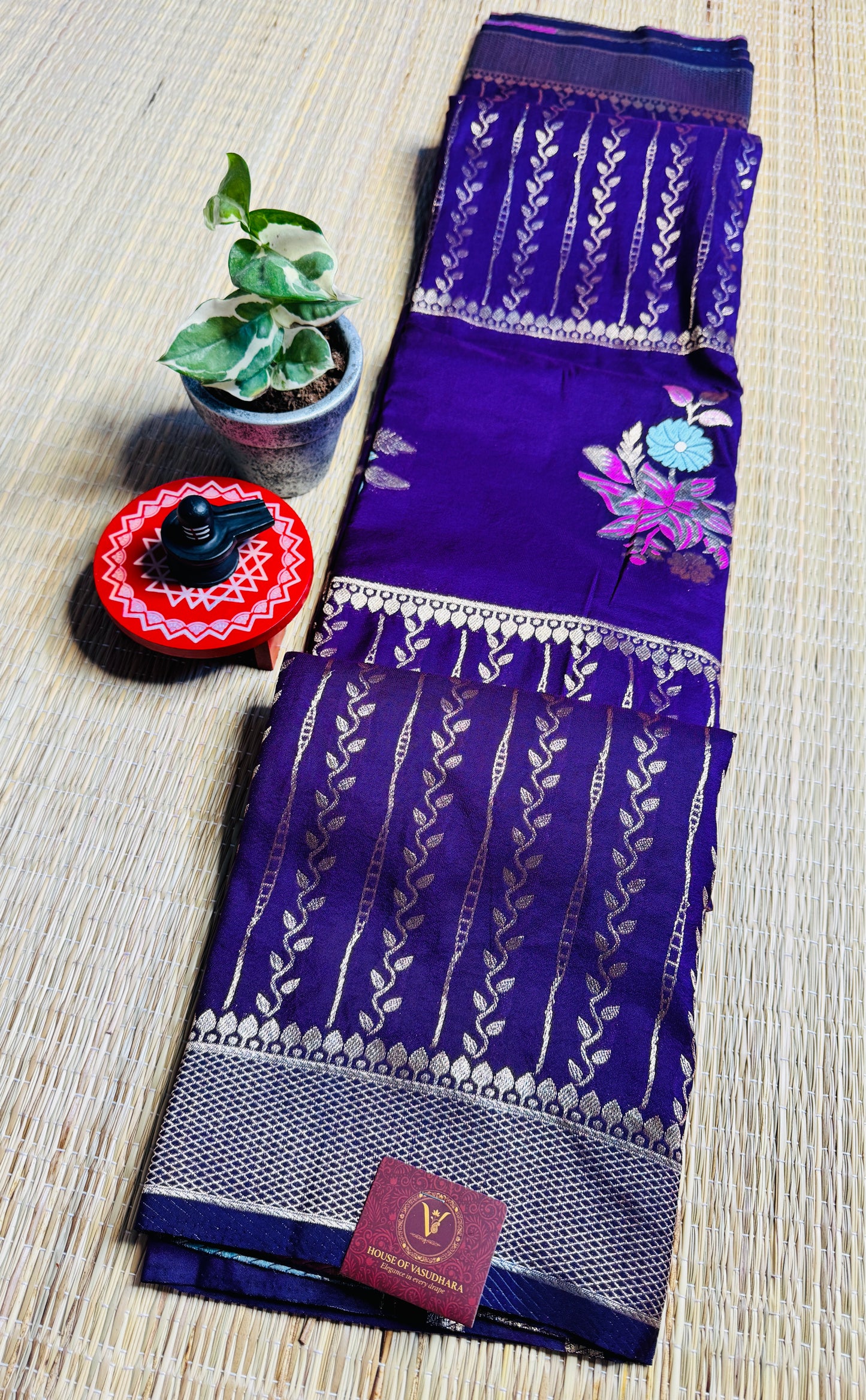 Royal Purple Banarasi Crepe Silk Saree with rich Zari Weaving