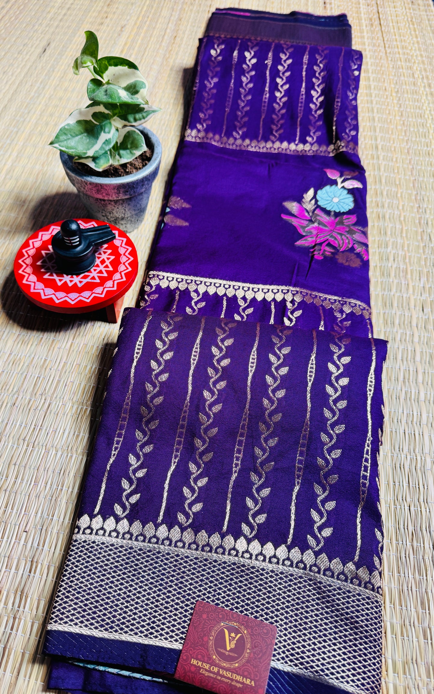 Royal Purple Banarasi Crepe Silk Saree with rich Zari Weaving