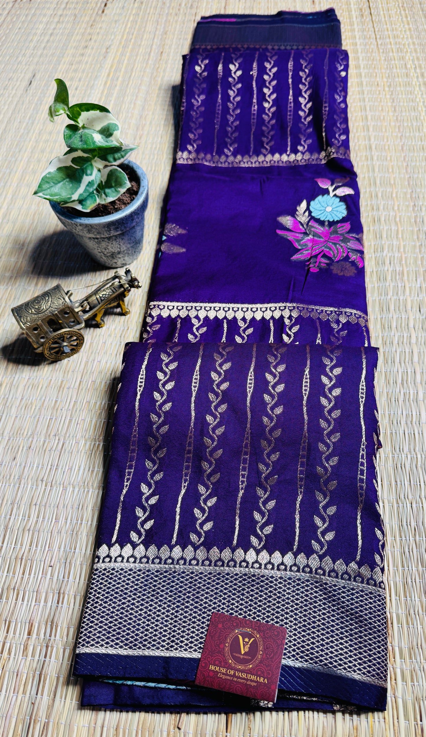 Royal Purple Banarasi Crepe Silk Saree with rich Zari Weaving
