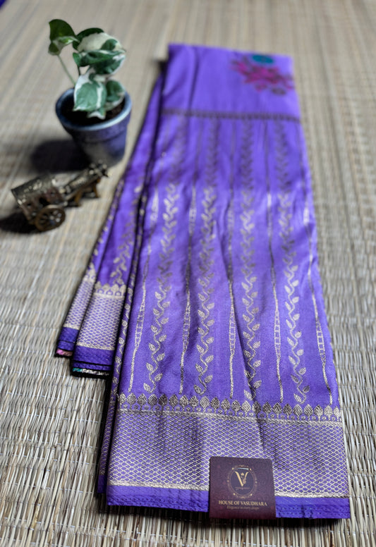 Lavender Banarasi Crepe Silk Saree with rich Zari Weaving