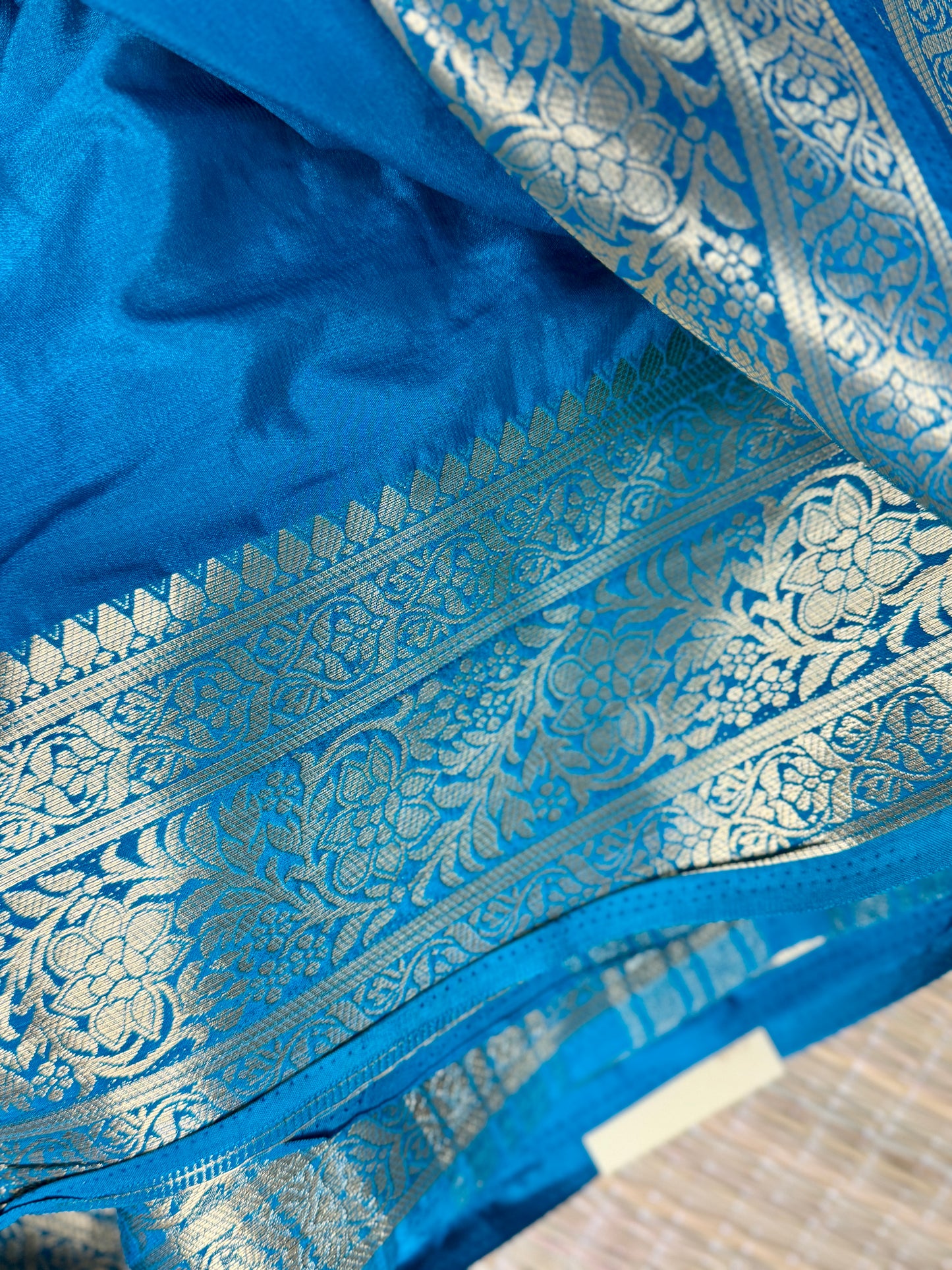 Blue Mysore Silk Crepe Saree with Intricate Thread Embroidery