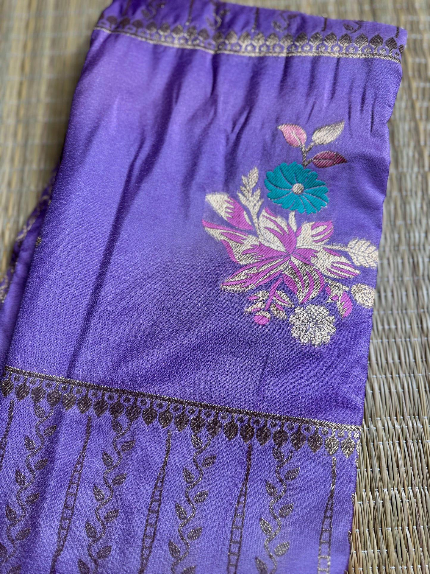 Lavender Banarasi Crepe Silk Saree with rich Zari Weaving