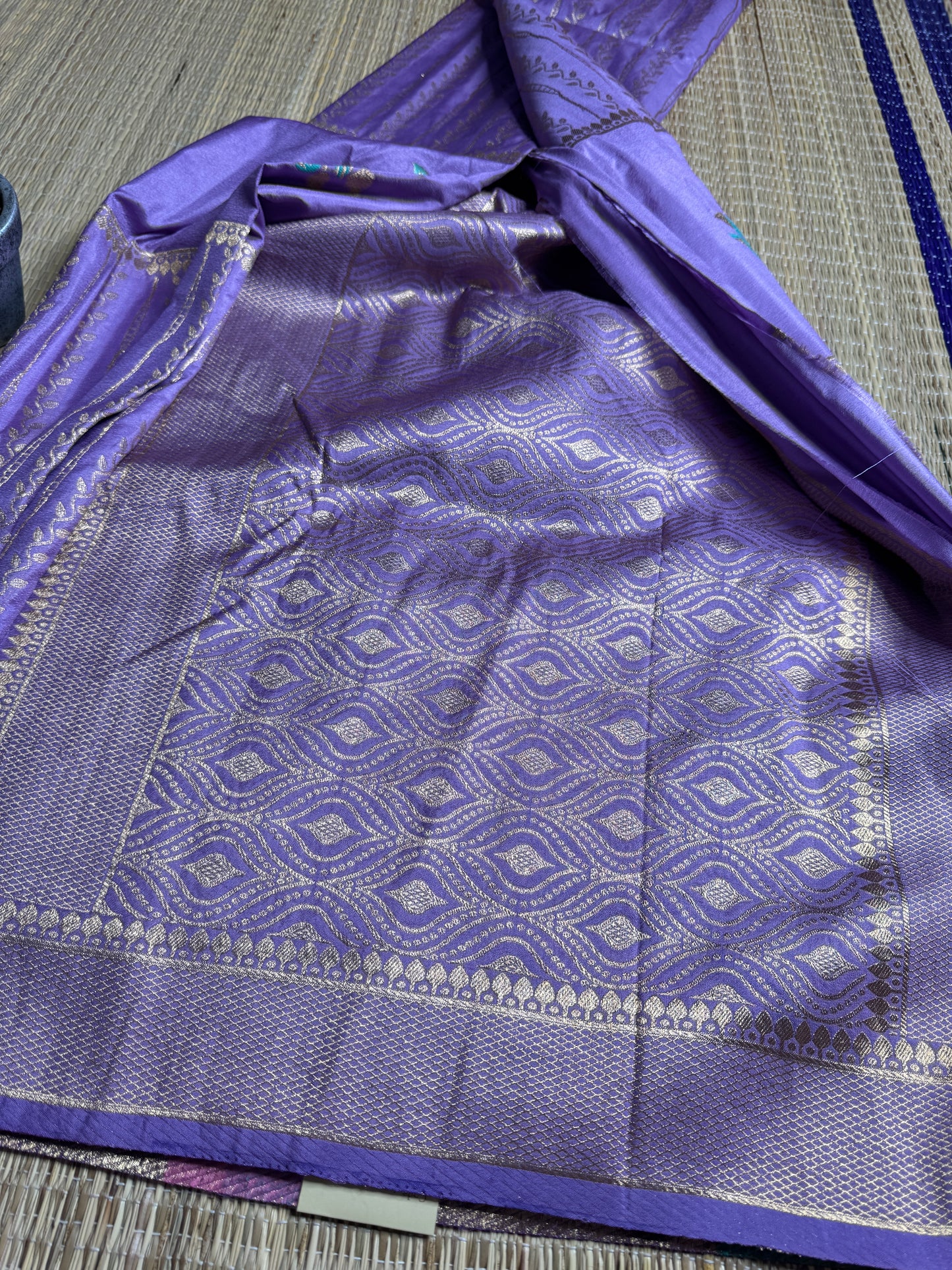 Lavender Banarasi Crepe Silk Saree with rich Zari Weaving