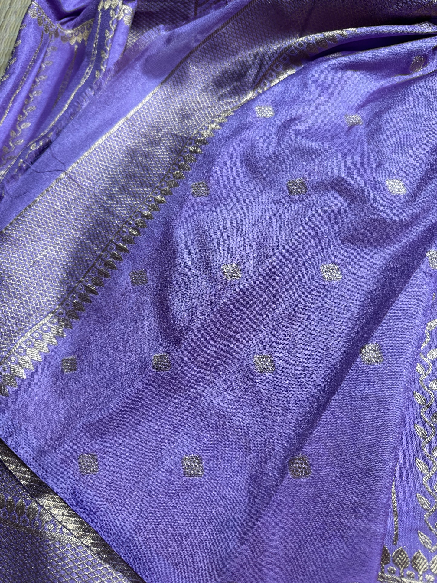 Lavender Banarasi Crepe Silk Saree with rich Zari Weaving