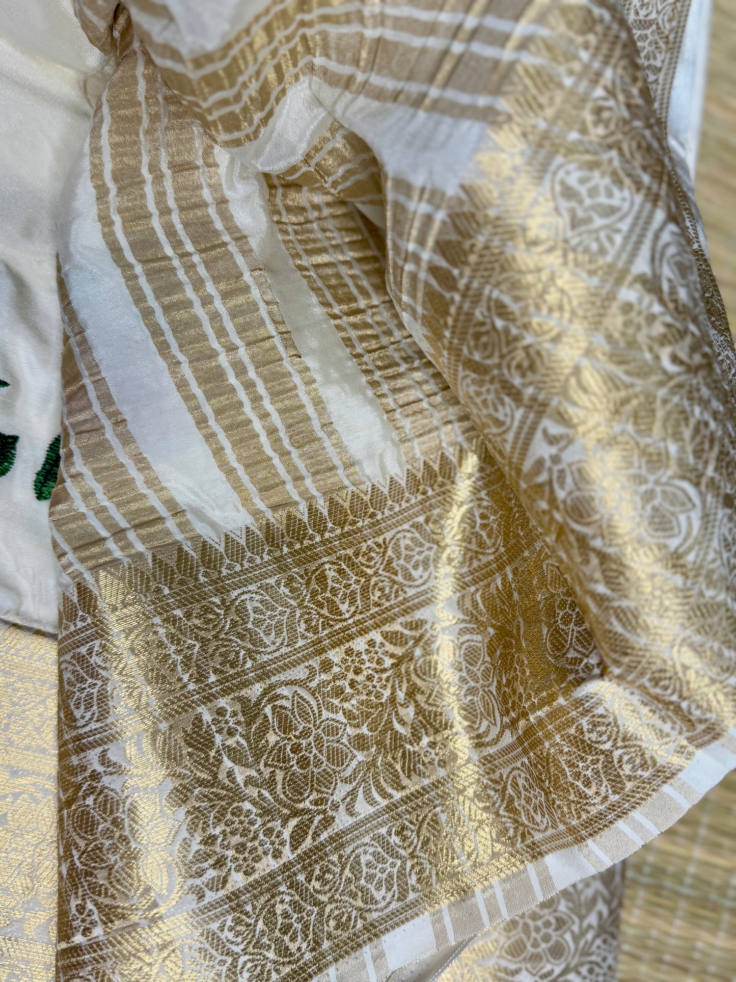 White Mysore Silk Crepe Saree with Intricate Thread Embroidery