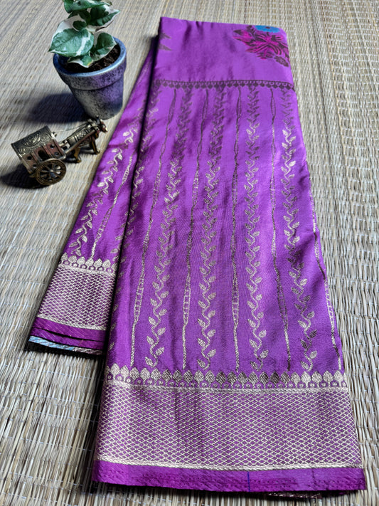 Mauve Banarasi Crepe Silk Saree with rich Zari Weaving