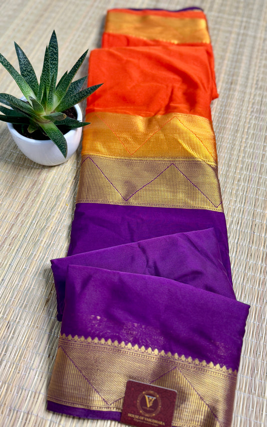 Purple & Orange Half-and-Half Mysore Silk Crepe Crepe Saree
