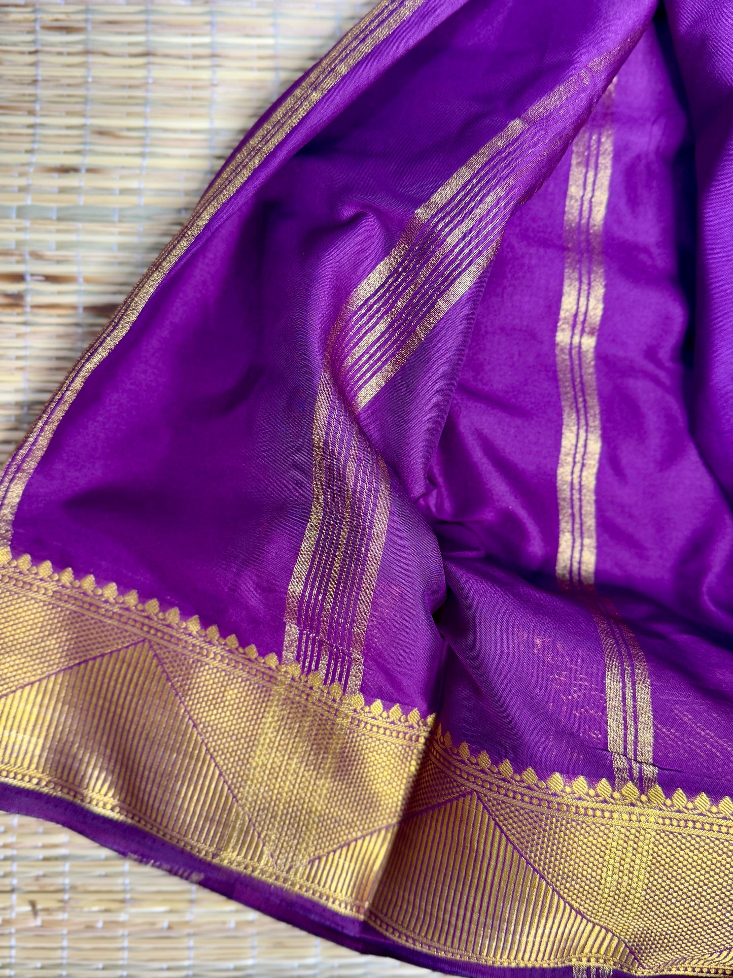 Purple & Orange Half-and-Half Mysore Silk Crepe Crepe Saree