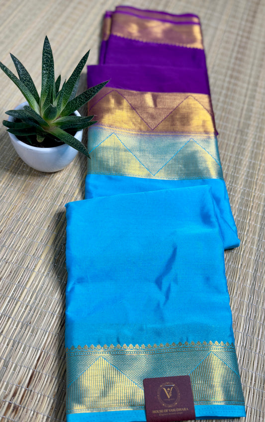 Blue & Purple Half-and-Half Mysore Silk Crepe Crepe Saree